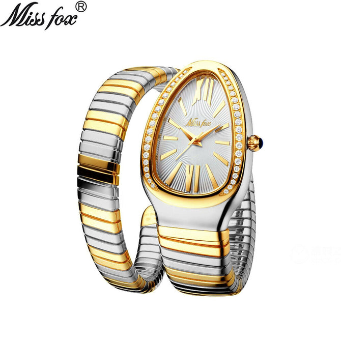 Missfox watch 2686 women's fashion personalized snakehead Bracelet Stainless Steel Diamond snake watch women