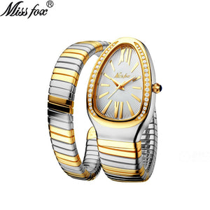 Missfox watch women's fashion personalized snakehead Bracelet Stainless Steel Diamond snake watch women