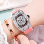 Women's watch barrel personality fashion trend hollow rotating watch female full diamond fashion silicone watch SA-015