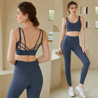 Yoga suits women's running vest type cross beauty back breasts fitness sports yoga bra sports set 710+807