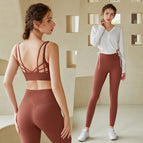 Spring and summer long-sleeved yoga clothes fitness suit women's quick-drying slimming professional high-end fashion running 3 pieces clothes 223+710+807