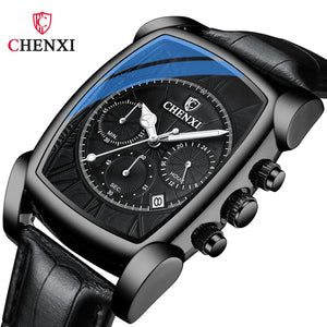 CHENXI's new multi-function sports watch men's leather rectangular waterproof luminous quartz men's casual watch CX-909