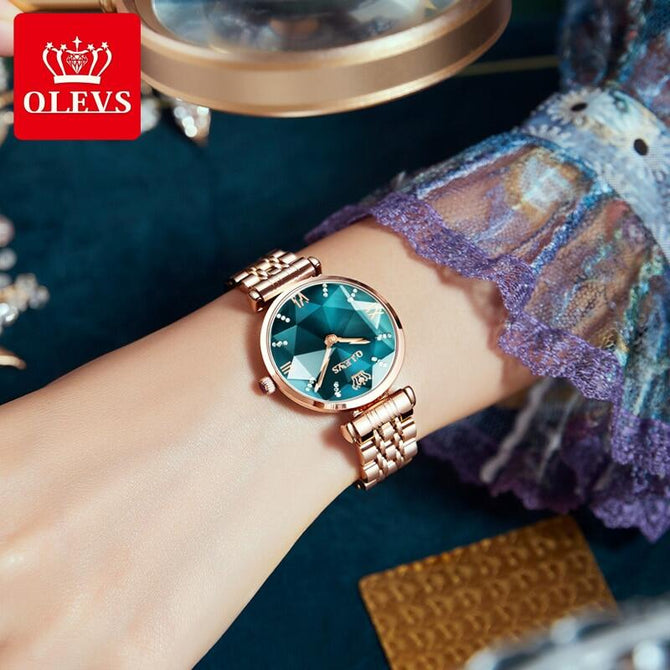 OLEVS New Women Luxury Jewel Quartz Watch Waterproof Stainless Steel Strap Watch For Women Date Clock casual watch