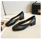 Shallow mouth thick heel square head single shoes women's 2021 autumn new British style small leather shoes soft sole women's 189-5