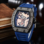 New Richard men and women watch Hollow-out Diamond-Embedded Barrel-Shaped Waterproof Quartz Pointer casual men Watch 9928