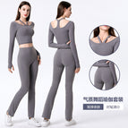 2022 new yoga suits long-sleeved spring and autumn gym running sportswear women's sweat-absorbent quick-drying clothes sports :8056-6057 set