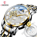 CHENXI Watch Men's Mechanical Watch Moon Phase New Butterfly Clasp Steel Automatic Mechanical Watch 8859