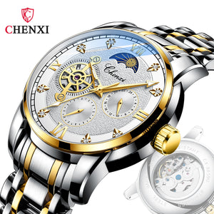 CHENXI Watch Men's Mechanical Watch Moon Phase New Butterfly Clasp Steel Automatic Mechanical Watch 8859