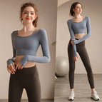 New Yoga Clothing Suit Women With Chest Pad Long Sleeve Sports Top Tight Running Fitness Clothing 206+181