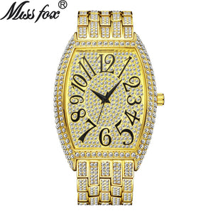 MISSFOX V319 Watch fashion diamond  barrel full diamond large dial quartz men's casual Watch