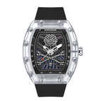 KIMSDUN New Bucket Shaped Skull Face Transparent Case Silicone Strap Fashion Quartz men's Watch K-2016B