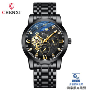 CHENXI Watch Men's Mechanical Watch Moon Phase New Butterfly Clasp Steel Automatic Mechanical Watch 8859