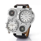 Oulm watch for men Double Time Zone Men's leather Watch Large Dial Compass Quartz watch HP9415