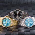 MISSFOX watch European and American hip hop diamond full diamond business men's waterproof quartz watch v320