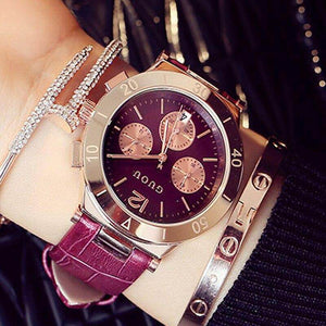 GUOU 8116 Fashion Women's Watches Rose Gold Luxury Ladies Wrist Watch Auto Date Watch Leather big dial watch