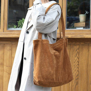 Korean fashion large capacity shopping bag leisure literature Canvas Handbag simple retro corduroy single shoulder women's bag sr111-3