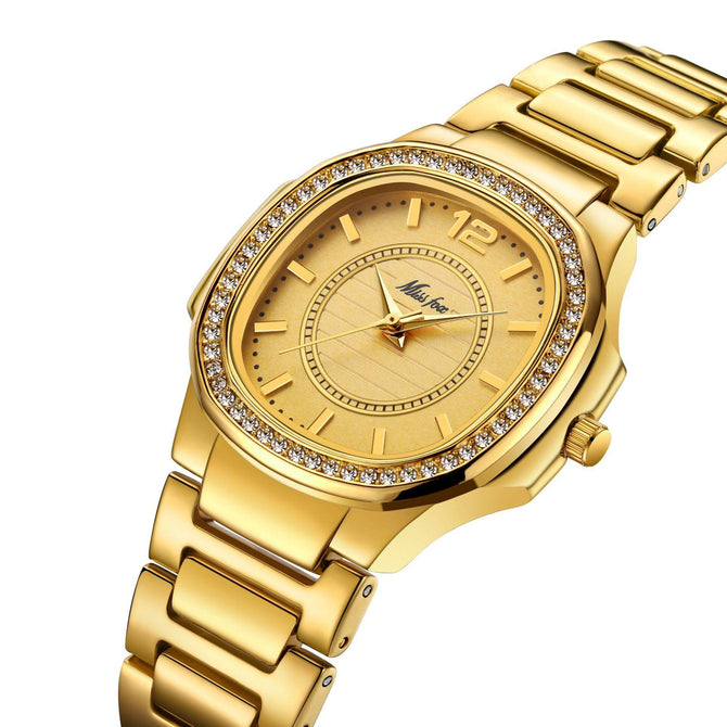 Missfox 2549 popular diamond inlaid leisure fashion women's watch gold waterproof quartz watch women's Casual watch
