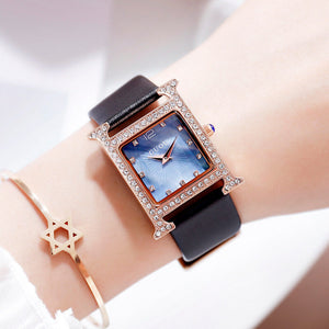 GUOU 8214 Women's Watches Square Pattern Temperament Versatile Rhinestone Wrist Watch Waterproof Quartz Belt Watch Women's Watch