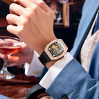 ONOLA ON3838F 2023 Fashion Square Diamond New Hollow Automatic Mechanical Watch Men's Silicone strap Waterproof watch