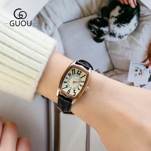 GUOU Fashion women's quartz watches retro rectangular small women's wrist watch waterproof belt Casual watch for women