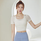 New yoga vest Women Chest Pad Mesh Breathable Running Fitness Skinny Exercise Top Short Sleeve Yoga T-shirt JYMD032