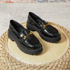 University style leather shoes 2022 women's single spring and autumn leather shoes round head thick heels office lady easy match shoes 668-1