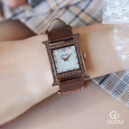 Fashion Guou 8214 Brand Leather Women's Girl Gift Watches Square Simple Casual Quartz Water Resistant Wristwatches