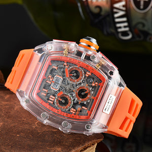 Men's and women's watch 6-Pin Quartz Watch Barrel-Shaped Hollowed Fashion Non-Mechanical Watch Spot Transparent Watch 8087