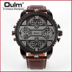 Oulm Cool Men's Watch Quartz Watch New Four Time Zone Casual Fashion Multi-Time Zone Large Dial Men's Watch HP3233