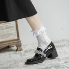 2022 new crystal ice flower Mary Jane single shoes women's high-heeled patent leather loafers thick-heeled big-toe doll shoes S256