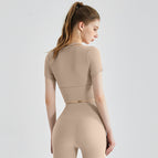 New yoga sets sports short sleeve integrated cup summer high waist running fitness pants yoga suit DXM127+CKM313