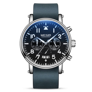 Megir Watch Men's Fashion Genuine Leather Multifunctional Calendar Versatile Large Dial Men's Quartz Watch 2149
