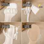 Chunky heel sandals women's 2022 summer new fairy wind bow pleated pearl word buckle high-heeled sandals women ZR1138-1