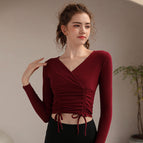 Yoga clothing women's new short tight sports top Pilates training clothing running fitness long-sleeved t-shirt 211