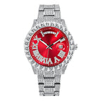 MISSFOX Watch for men fashion full diamond hip hop diamond week calendar men's quartz watch V332A