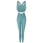 2022 spring and summer new yoga clothing suit female beauty back gather sports bra hip lift trousers fitness suit 9201-6202