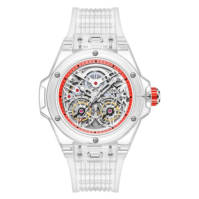 ONOLA ON3835 2023 New men watch Double Flying Wheel Automatic Mechanical Watch Men's Silicone Band Waterproof men Watch
