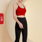 Spring and Autumn Fashion Fitness Suit Women's New Contrast Color Cross Beauty Back Bra Seamless Yoga Sports Pants Two-Piece Suit TZ23-822