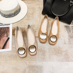 2022 summer new flat soft leather scoop shoes fashion flat square toe shoes women 888-16