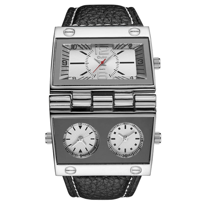 Oulm Men's watches Large dial Fashion watch Multi-time zone rectangular European and American quartz watch for men