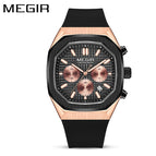 Megir Men's Watch Multi-Function Chronograph Calendar Square Fashion Sports Watch Male 2215