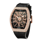 PINTIME Watch Men's casual Frankenstein Wine Barrel Watch Large Dial Watch leather Diamond Retro Watch