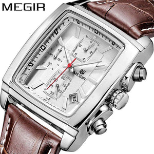 MEGIR Men's watch business causal square waterproof calendar leather quartz men's watch 2028G
