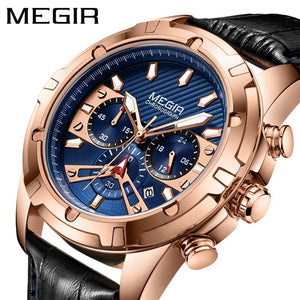 Megir Men's Watch Waterproof Multifunctional Timing Luminous Leather Sports Quartz Watch 2102
