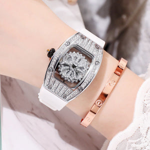 Women's watch barrel personality fashion trend hollow rotating watch female full diamond fashion silicone watch SA-015