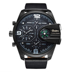 Oulm Ouli Men's Watch Large Dial Multi Time Zone Casual Leather Watch Compass 3790