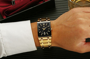 WWOOR 8858 Men's Watches Square Quartz Men Wrist Watch Stainless Steel Business Watch