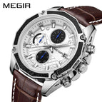 MEGIR 2015 Official Quartz Men Watches Fashion Genuine Leather Chronograph Watch Clock for Gentle Men Male Students