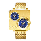 Oulm watch for men Square Personality Casual Large Dial Men's Watch Double Time Zone Steel Band Quartz Watch HP5024