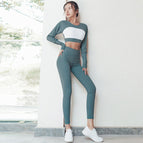 Ladies Yoga Suit Long Sleeve Exercise Running Fitness Dance Two Piece Set Y26T6951+Y26T6951-1